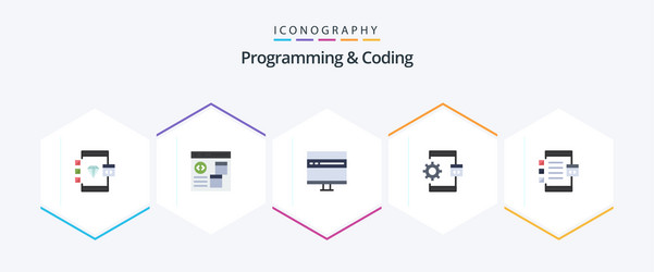 programming and coding 25 flat icon pack vector image