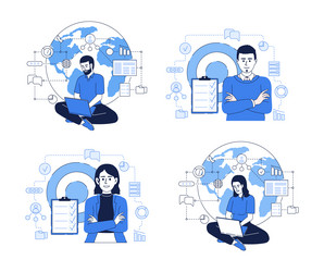 work and study on internet flat color linear vector image