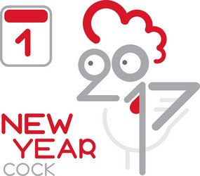 doodle cock with 2017 new year vector