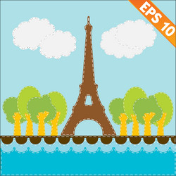 eiffel tower with stitch style background vector