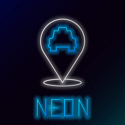 glowing neon line map pointer with taxi icon vector image