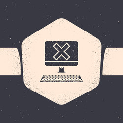grunge computer with keyboard and x mark icon vector image