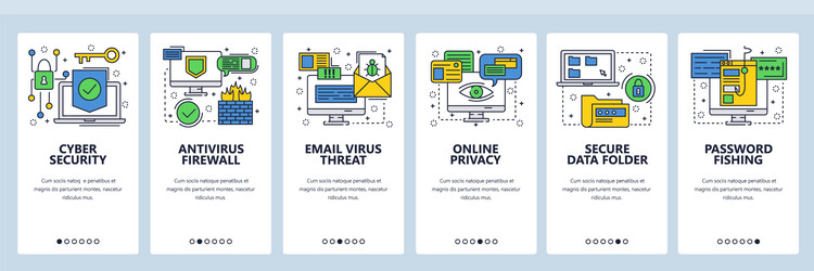 web site onboarding screens cyber security vector