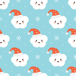 seamless pattern with cloud character in hats vector image