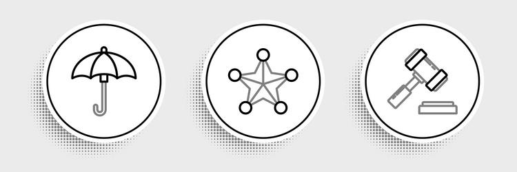 set line judge gavel umbrella and hexagram vector image