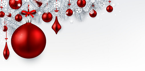 white background with red christmas ball vector