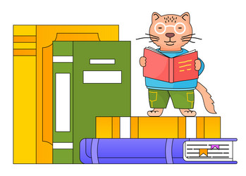 Cartoon animal schoolboy smart cat vector