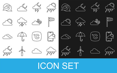 Set line cloud with rain weather forecast cone vector