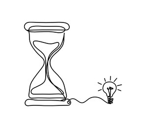abstract clock with light bulb as line drawing vector image