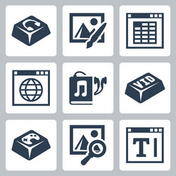 Isolated applications icons set audio player vector