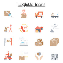 logistic and delivery set in flat color style vector image