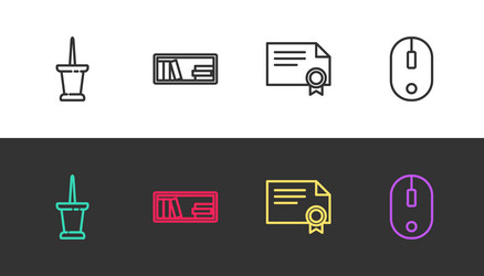 set line push pin shelf with books certificate vector image