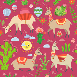 a seamless pattern with llama and cactus vector image