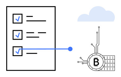 digital checklist and bitcoin blockchain vector image