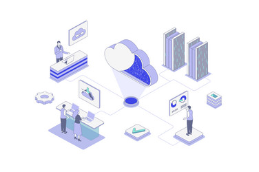 cloud computing isometric concept in outline vector image