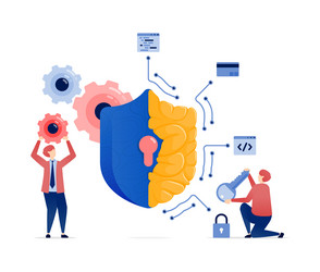 people accessing data secured by an ai brain vector image