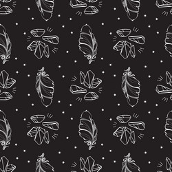 seamless pattern with feathers and crystals gems vector image