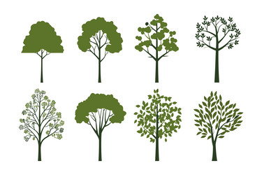 set of tree in simple flat style isolated vector image