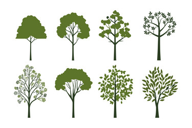 Set of tree in simple flat style isolated vector