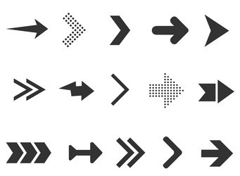 Black arrows collection isolated on white vector