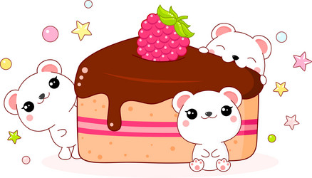 lovely polar bears with a piece of fruit pie vector