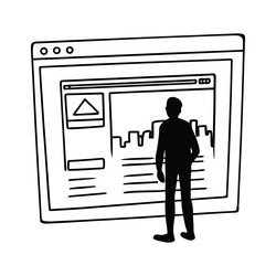black and white of a man standing in front vector image