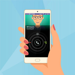 incoming call via mobile application on smartphone vector