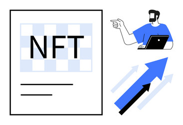 man discussing nft with upward arrows representing vector image
