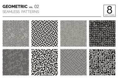 minimal geometric seamless patterns set vector image