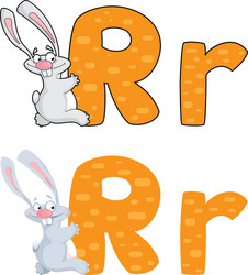 Letter r lowercase tracing pink rabbit holding Vector Image