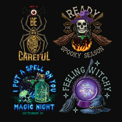 set of colorful labels with halloween objects vector image