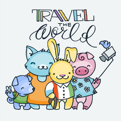 cute little tourist animals cartoon hand drawn Vector Image