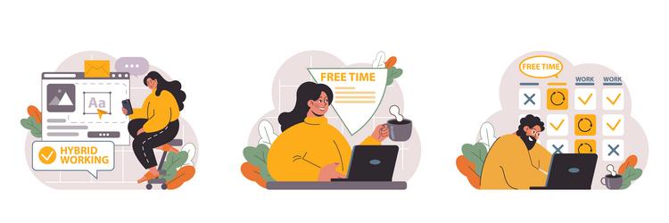 hybrid work set characters with a flexible vector image