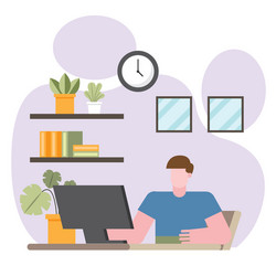 man with computer working at desk from home vector image