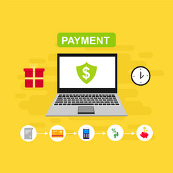 Online payment on computer flat cartoon big pay vector