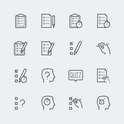 quiz related icon set in outline style vector