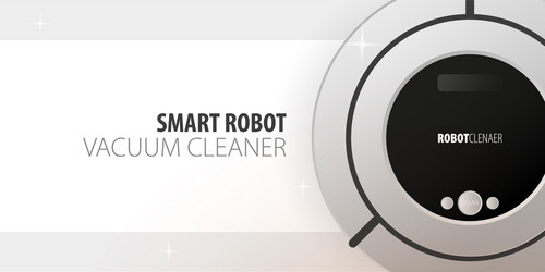 Robot vacuum cleaner on white floor smart vector