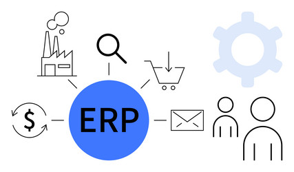 erp system concept with key process icons thumbs vector image