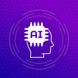 Ai technology icon with a chip and head Royalty Free Vector