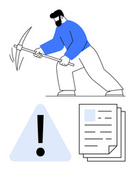 worker digging with pickaxe and documents vector image