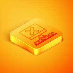 isometric line computer with keyboard and x mark vector image