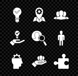 set light bulb and check mark location job users vector image
