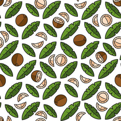 seamless pattern with palm leaves and coconuts vector image