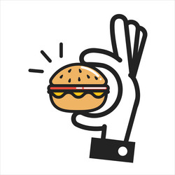 Thin line icon hand holding a burger fast food vector