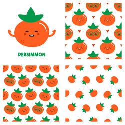 persimmon character and set of three patterns vector image