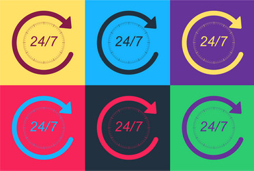 pop art open 24 hours a day and 7 days week icon vector image