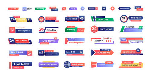 breaking news banner set of tv titles and bars vector