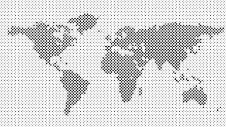 Halftone world map background - circle pattern vector