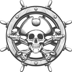 Pirate Ship Steering Wheel with Skull Vector Image
