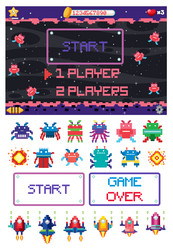 retro pixel space game interface vector image